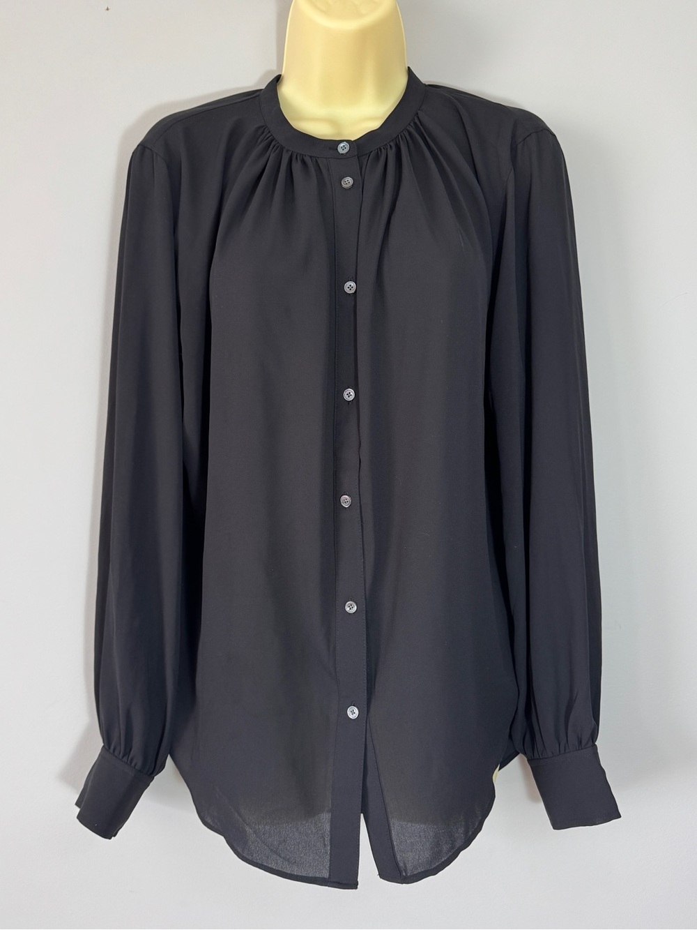 Aritzia Babaton Gene Blouse Black Semi Sheer Mandarin Collar Top - Picture 2 of 9